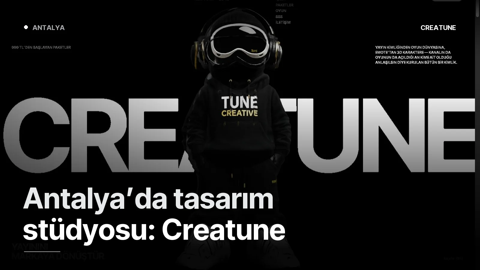 Creatune web sitesi açılışı — siyah zemin, krom CREATUNE yazısı