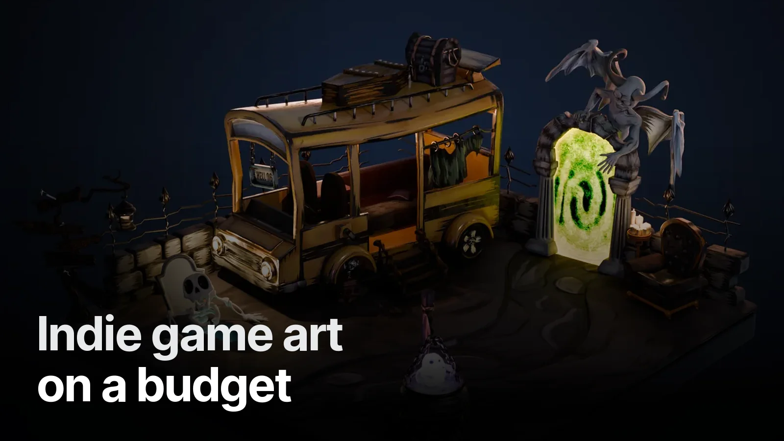 Hell 06 — modular stylised graveyard diorama for an indie game
