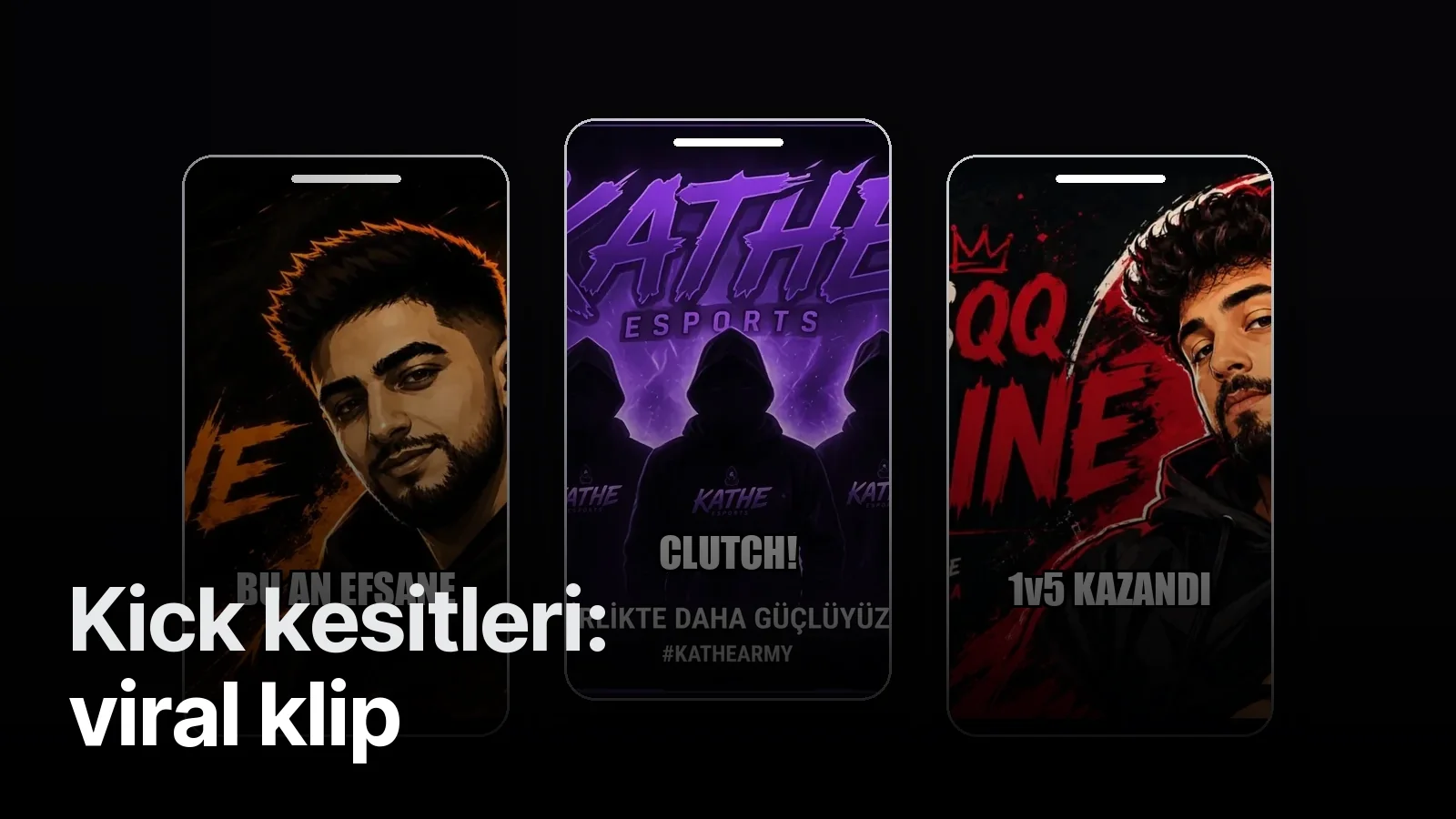 Üç dikey telefon ekranında yayın kesiti örnekleri