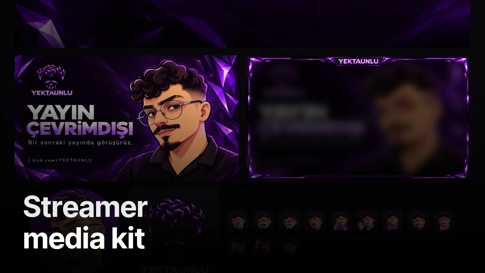 The social media kit and channel identity made for the Kick channel Yektaunlu