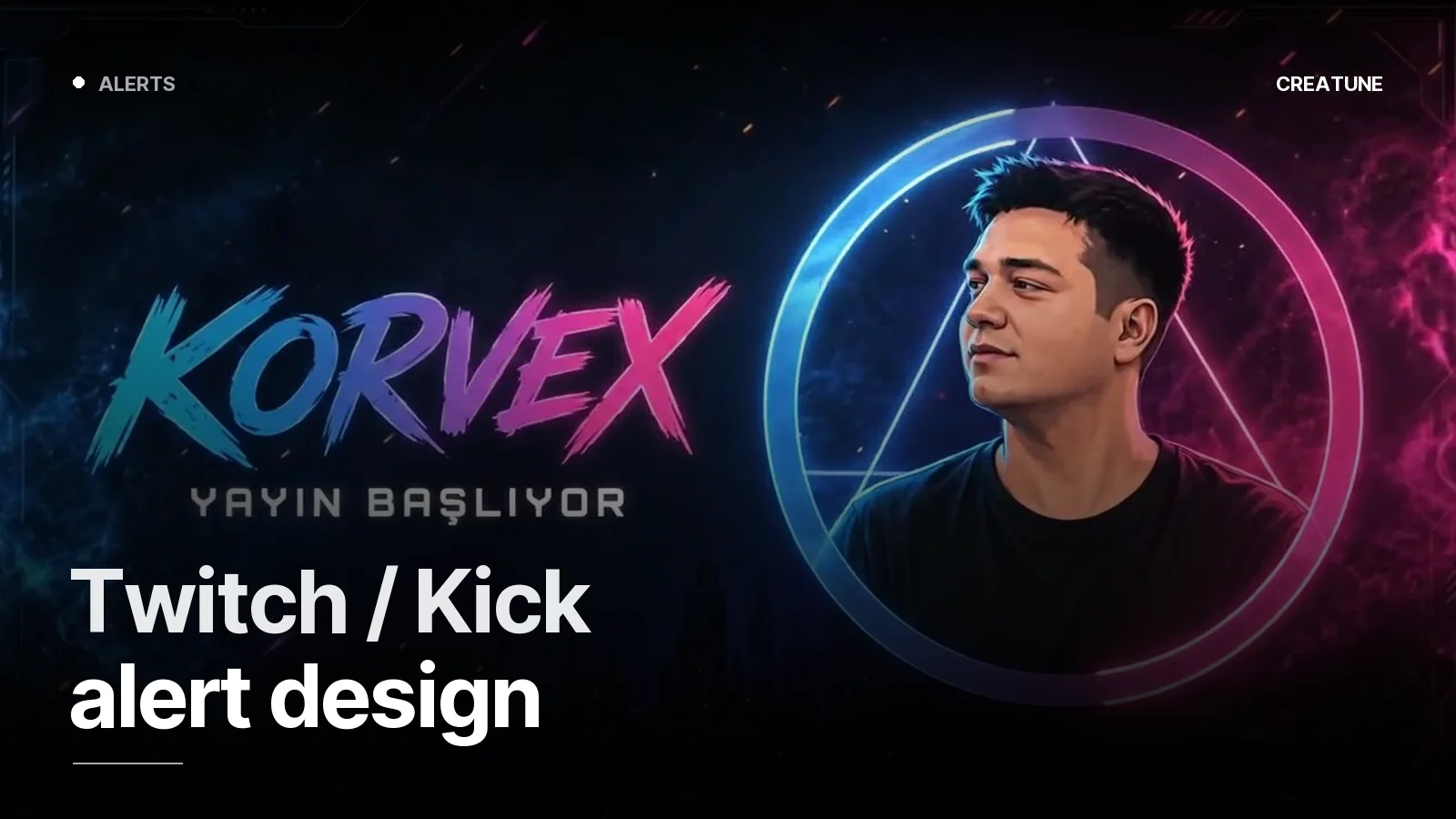 Animated stream screen for KORVEX — logo animation in the same language as the alert set