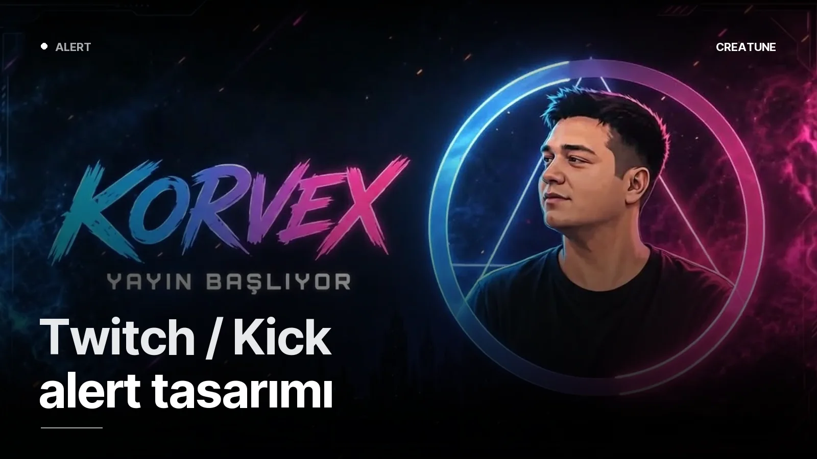 KORVEX için hareketli yayın ekranı — alert setiyle aynı dilde logo animasyonu