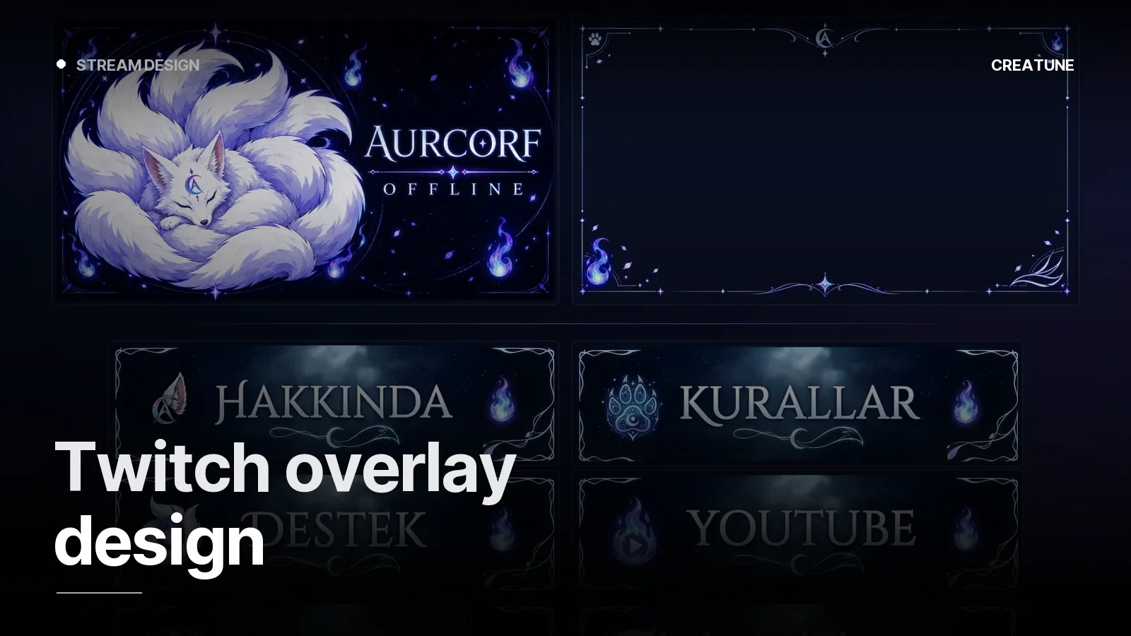 Twitch overlay, offline screen and panel banners designed for Aurcorf