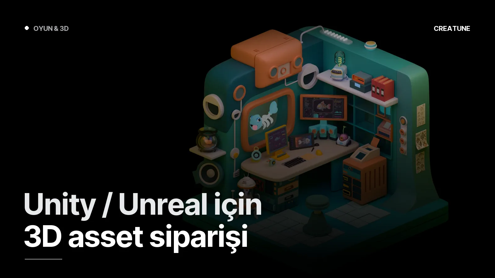 İzometrik sci-fi oda — oyuna optimize, temiz topolojili 3D mekan