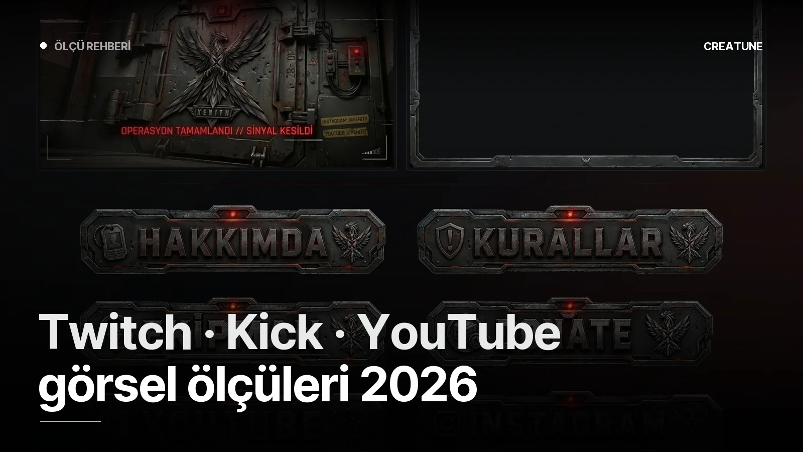 Xenith için tasarlanan Twitch banner, offline ekranı ve panel seti