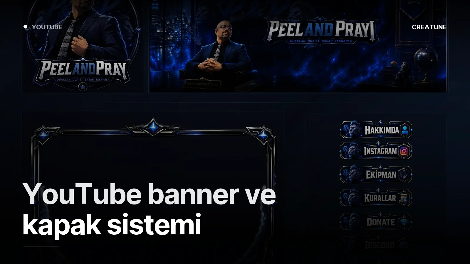 PeelAndPray için editoryal, şehir dokulu lacivert YouTube kanal kimliği