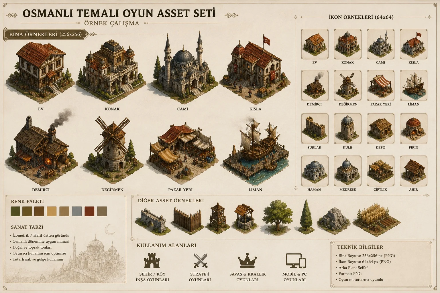 Osmanlı Köyü — izometrik harita ve bina seti